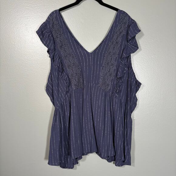 Maurices Blue & Metallic Silver Boho Fairy Babydoll Top - 2X - Women's Plus Size - Picture 1 of 7